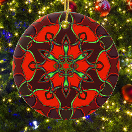 Tecknad Mandala Flower Red and Teal Julgransprydnad Keramik