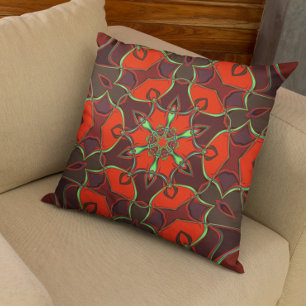 Tecknad Mandala Flower Red and Teal Kudde