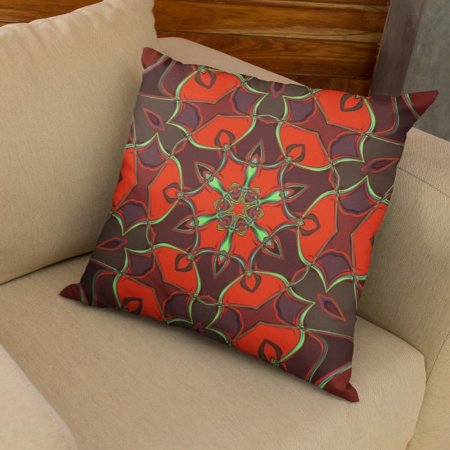 Tecknad Mandala Flower Red and Teal Kudde (Skapare uppladdad)