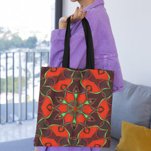 Tecknad Mandala Flower Red and Teal Tygkasse
