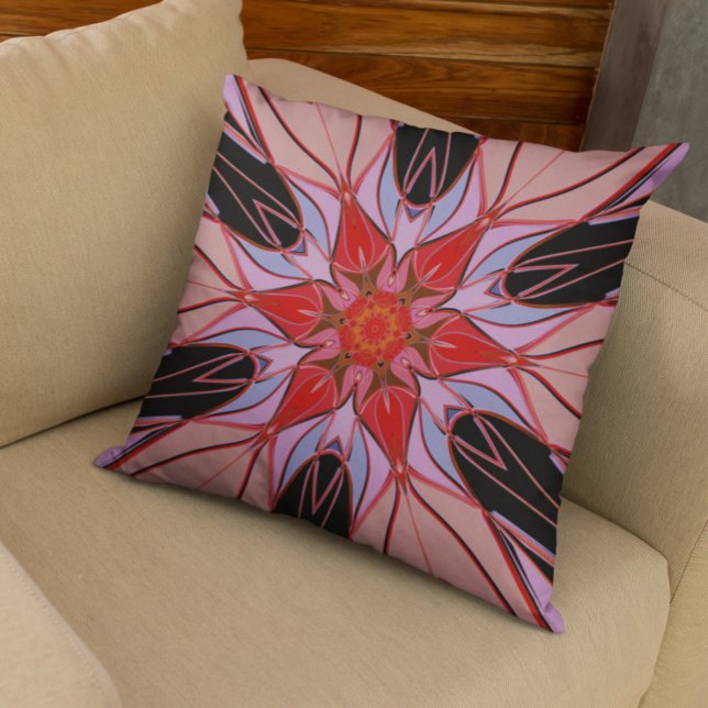 Tecknad Mandala Flower Red Blue och Rosa Kudde (Skapare uppladdad)