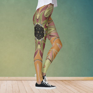 Tecknad Mandala Flower Red Orange and Gult Leggings