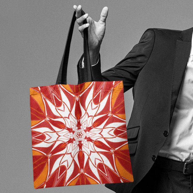 Tecknad Mandala Flower Red Orange and White Tygkasse (Skapare uppladdad)