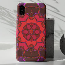 Tecknad Mandala Flower Red Rosa and Lila