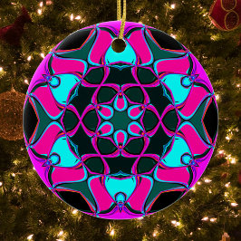 Tecknad Mandala Flower Rosa and Blue Julgransprydnad Keramik
