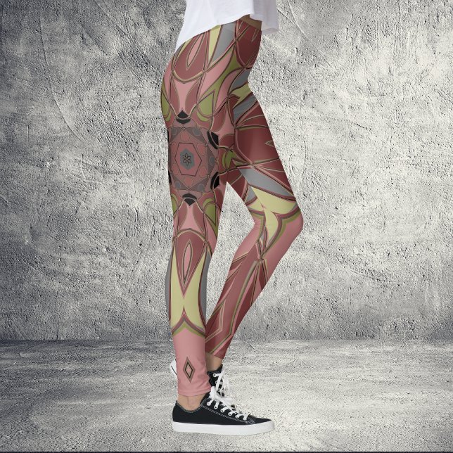 Tecknad Mandala Flower Rosa and Gult Leggings (Skapare uppladdad)