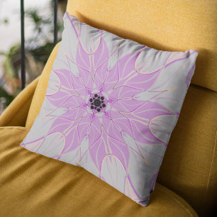 Tecknad Mandala Flower Rosa and White Kudde