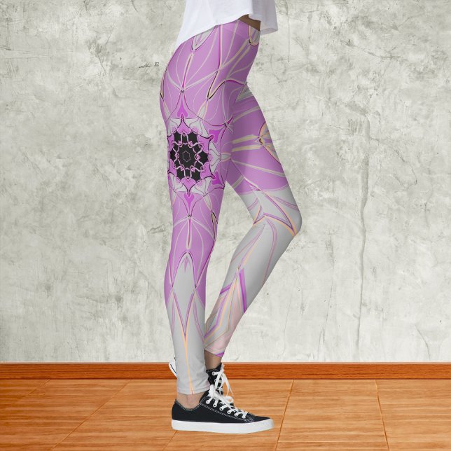 Tecknad Mandala Flower Rosa and White Leggings (Skapare uppladdad)