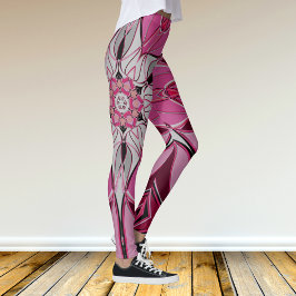 Tecknad Mandala Flower Rosa and White Leggings