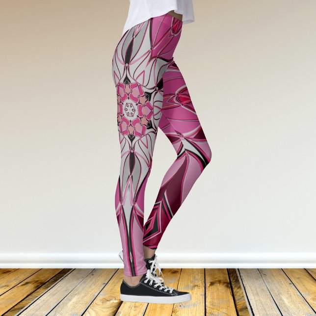 Tecknad Mandala Flower Rosa and White Leggings (Skapare uppladdad)