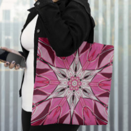 Tecknad Mandala Flower Rosa and White Tygkasse