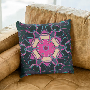 Tecknad Mandala Flower Rosa Gult and Black Kudde