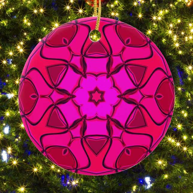 Tecknad Mandala Flower Rosa Julgransprydnad Keramik (Skapare uppladdad)