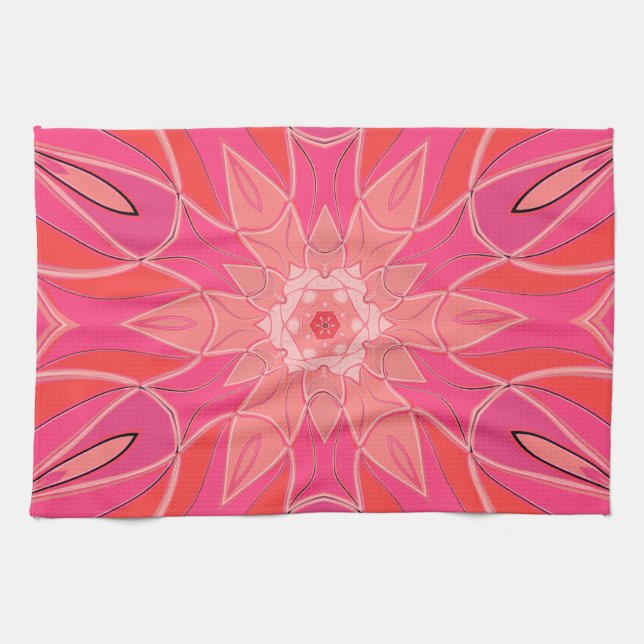 Tecknad Mandala Flower Rosa Kökshandduk (Horisontell)