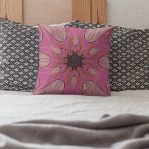 Tecknad Mandala Flower Rosa Kudde