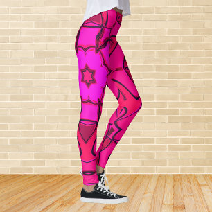 Tecknad Mandala Flower Rosa Leggings