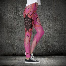 Tecknad Mandala Flower Rosa Leggings