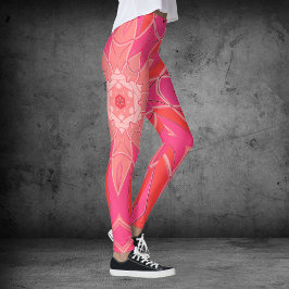 Tecknad Mandala Flower Rosa Leggings