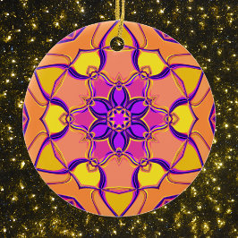 Tecknad Mandala Flower Rosa Lila and Orange Julgransprydnad Keramik