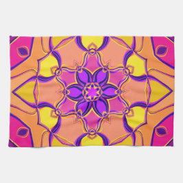 Tecknad Mandala Flower Rosa Lila and Orange Kökshandduk