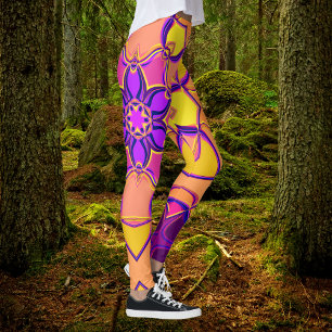 Tecknad Mandala Flower Rosa Lila and Orange Leggings