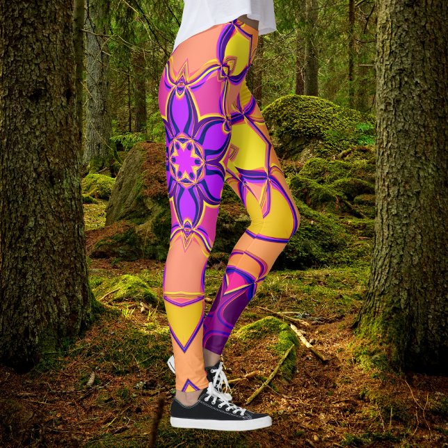 Tecknad Mandala Flower Rosa Lila and Orange Leggings (Skapare uppladdad)