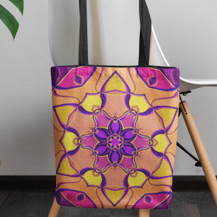 Tecknad Mandala Flower Rosa Lila and Orange Tygkasse