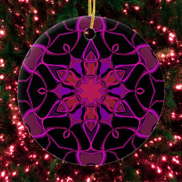 Tecknad Mandala Flower Rosa och svart Julgransprydnad Keramik