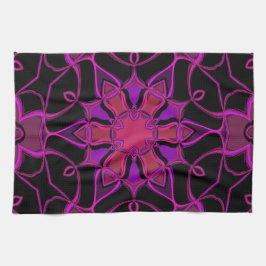 Tecknad Mandala Flower Rosa och svart Kökshandduk