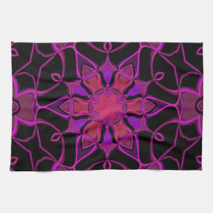 Tecknad Mandala Flower Rosa och svart Kökshandduk