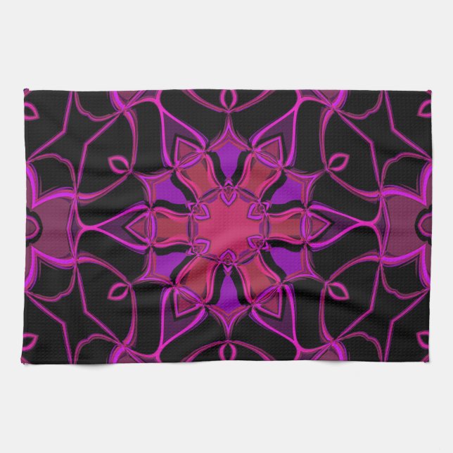 Tecknad Mandala Flower Rosa och svart Kökshandduk (Horisontell)