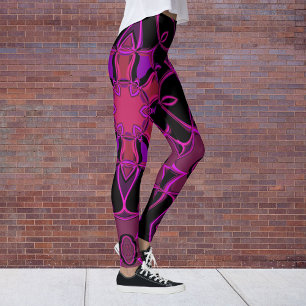 Tecknad Mandala Flower Rosa och svart Leggings
