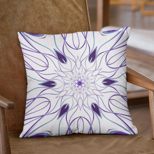 Tecknad Mandala Flower White och Lila Kudde