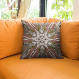 Tecknad Mandala Flower White Red and Grönt Kudde