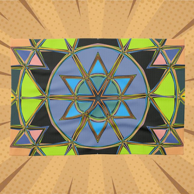 Tecknad Mandala Grönt Blue och Orange Kökshandduk (Skapare uppladdad)
