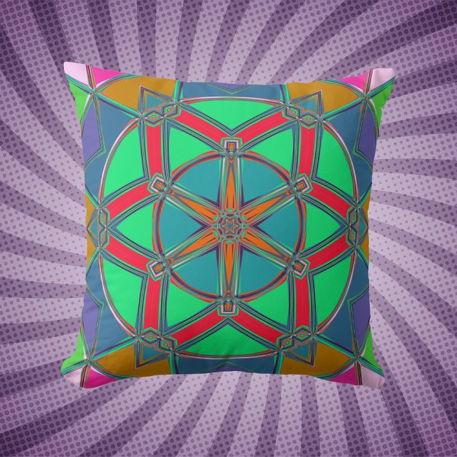 Tecknad Mandala Grönt Red och Blue Kudde (Skapare uppladdad)
