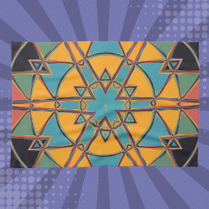 Tecknad Mandala Gult Blue och Orange Kökshandduk