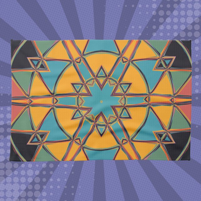 Tecknad Mandala Gult Blue och Orange Kökshandduk (Skapare uppladdad)