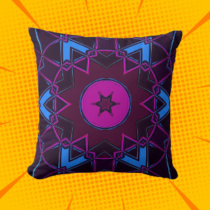 Tecknad Mandala Lila Rosa och Blue Kudde