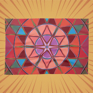 Tecknad Mandala Red Rosa and Blue Kökshandduk