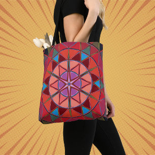 Tecknad Mandala Red Rosa and Blue Tygkasse