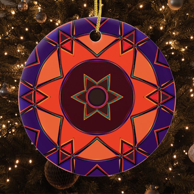 Tecknad Mandalas Lila och Orange Julgransprydnad Keramik (Skapare uppladdad)