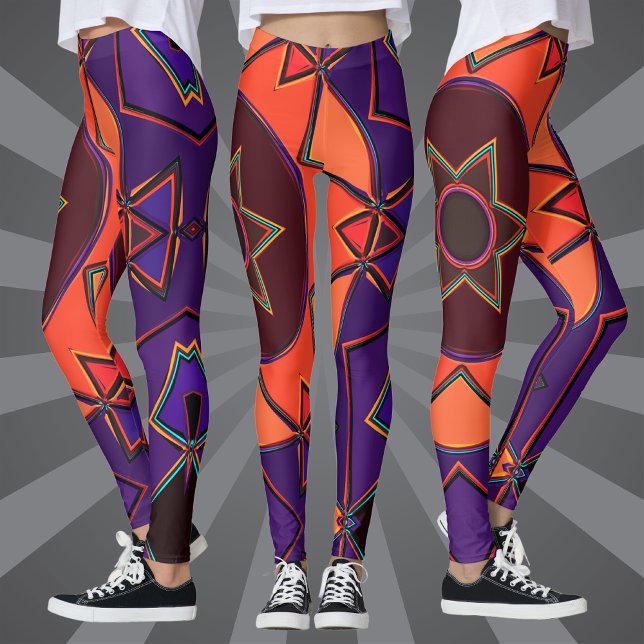 Tecknad Mandalas Lila och Orange Leggings (Skapare uppladdad)