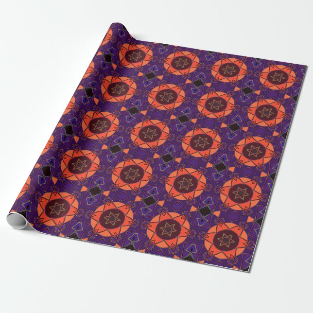 Tecknad Mandalas Lila och Orange Presentpapper (Utrullad)