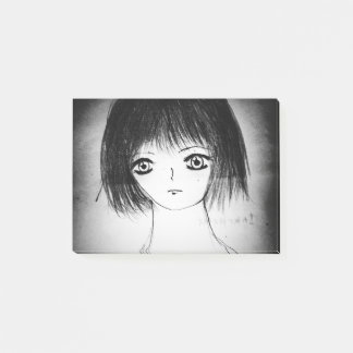 tecknad manga yaei teckning, söt animerad flicka post-it block