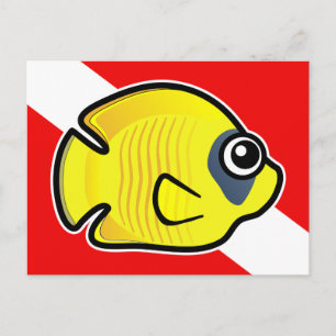 Tecknad Mask Butterflufish Dive Flagga Vykort