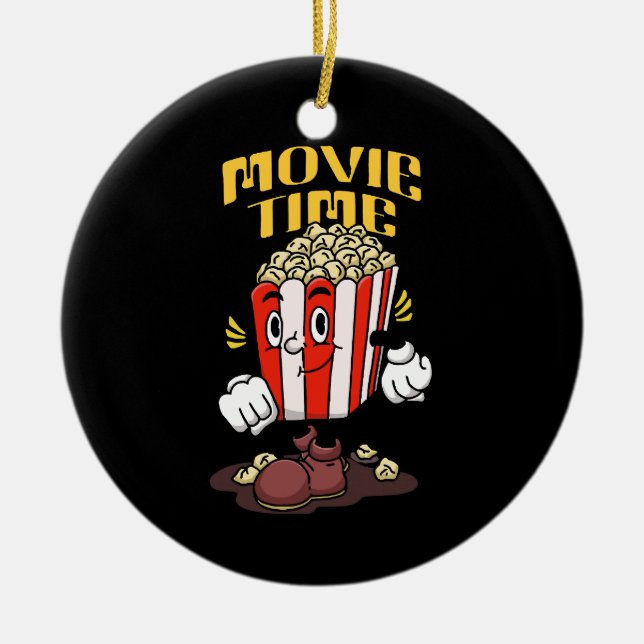 Tecknad maskot för popcorn julgransprydnad keramik (Framsidan)