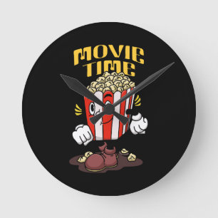 Tecknad maskot för popcorn rund klocka