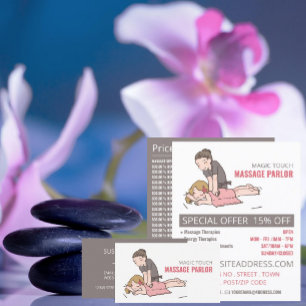 Tecknad massage, massagebehandling, massage parlor reklamblad