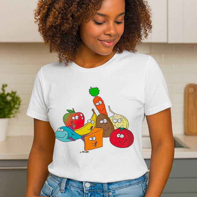 Tecknad mat med ansikten Dam T-Shirt (Skapare uppladdad)